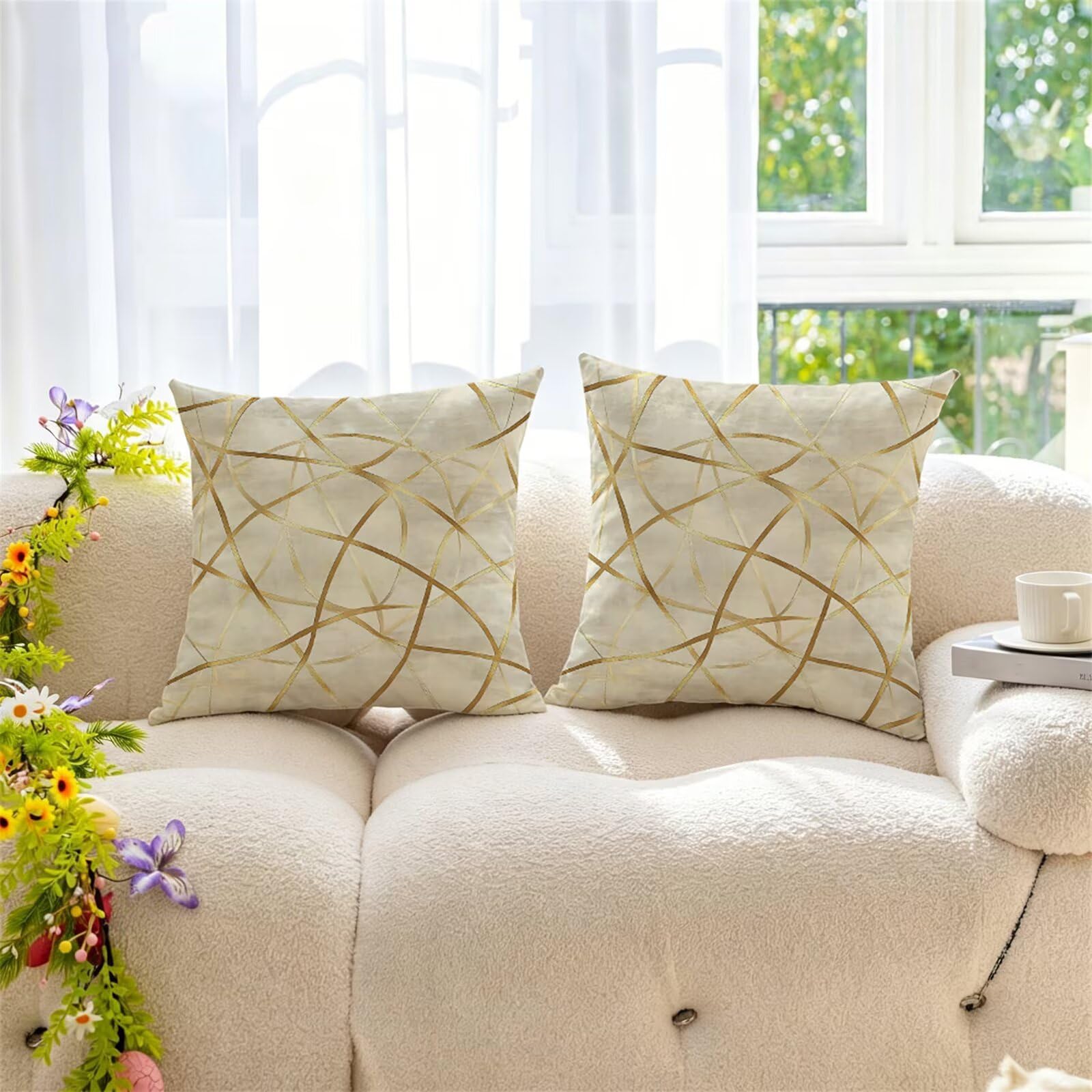 Federe Cuscini Divano 65x65 cm Oro Cuscino Divano Velluto Decorativo Set da 2, con Cerniera Moderno Cuscini da Esterno Impermeabili Federa Cuscino per Divani Camera de Letto Soggiorno Auto dj-705