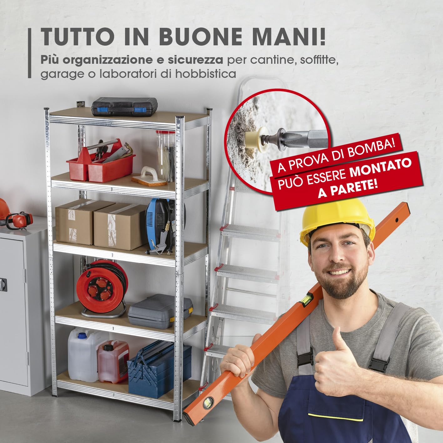 EASYmaxx Set di 2 scaffali per carichi pesanti, 180x90x40cm | 1750kg di portata, 175kg per livello | Scaffali per magazzini, cantine, banchi da lavoro | 10 Ripiani regolabili