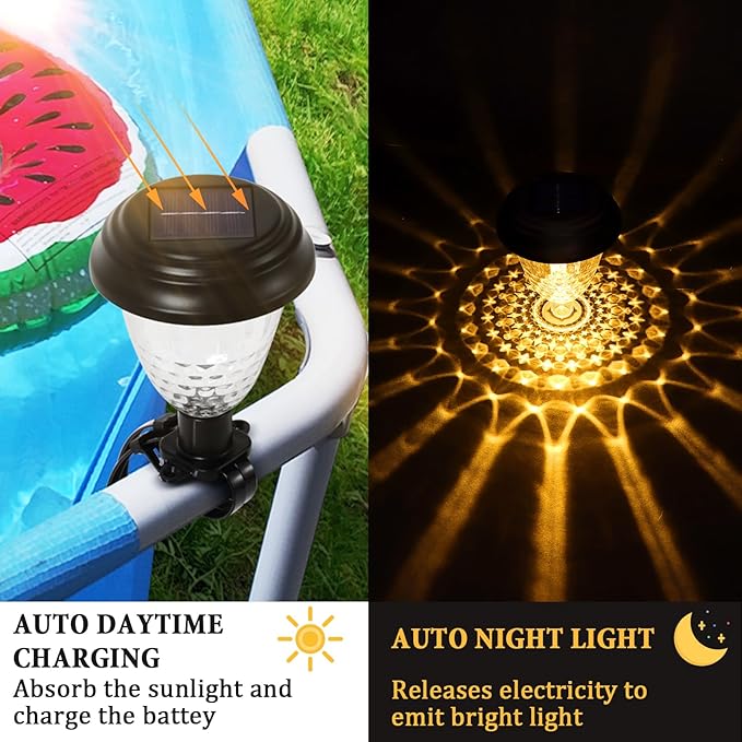 8 Pack Solar Pool Lights for Above Ground Pools, IP65 Waterproof LED Solar Charging and Auto Lights at Night, Essential Accessory for Summer Backyard Fence, Swimming Pool Enclosure Warm Lighting miniatura 2