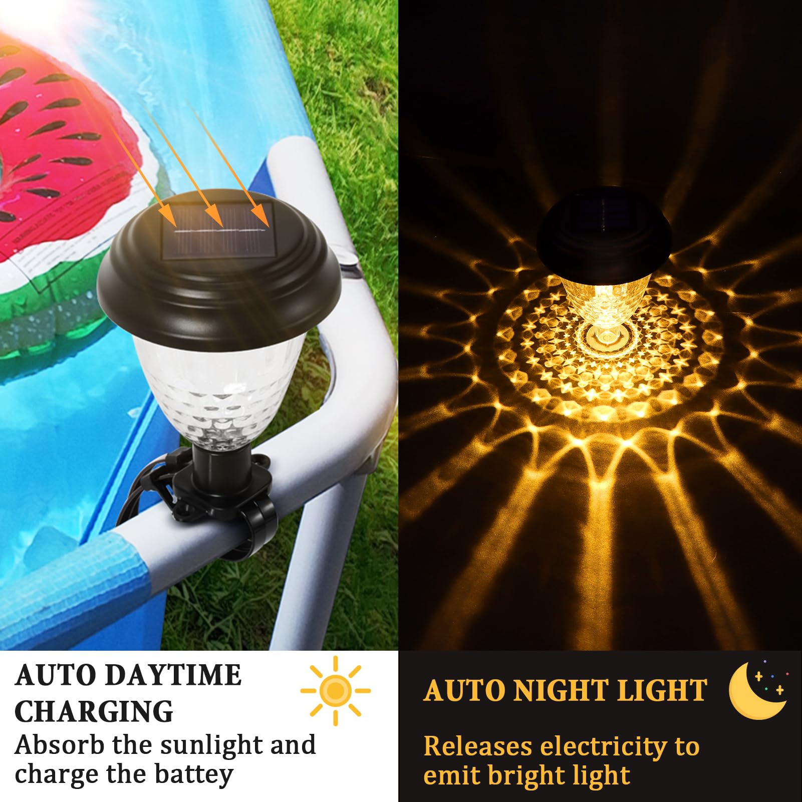 8 Stück Solar-Poolleuchten für oberirdische Pools, IP65 wasserdichte LED-Solarladung und automatische Lichter in der Nacht, unverzichtbares Zubehör für Sommer-Hinterhof-Zaun, Schwimmbad-Umzäunung
