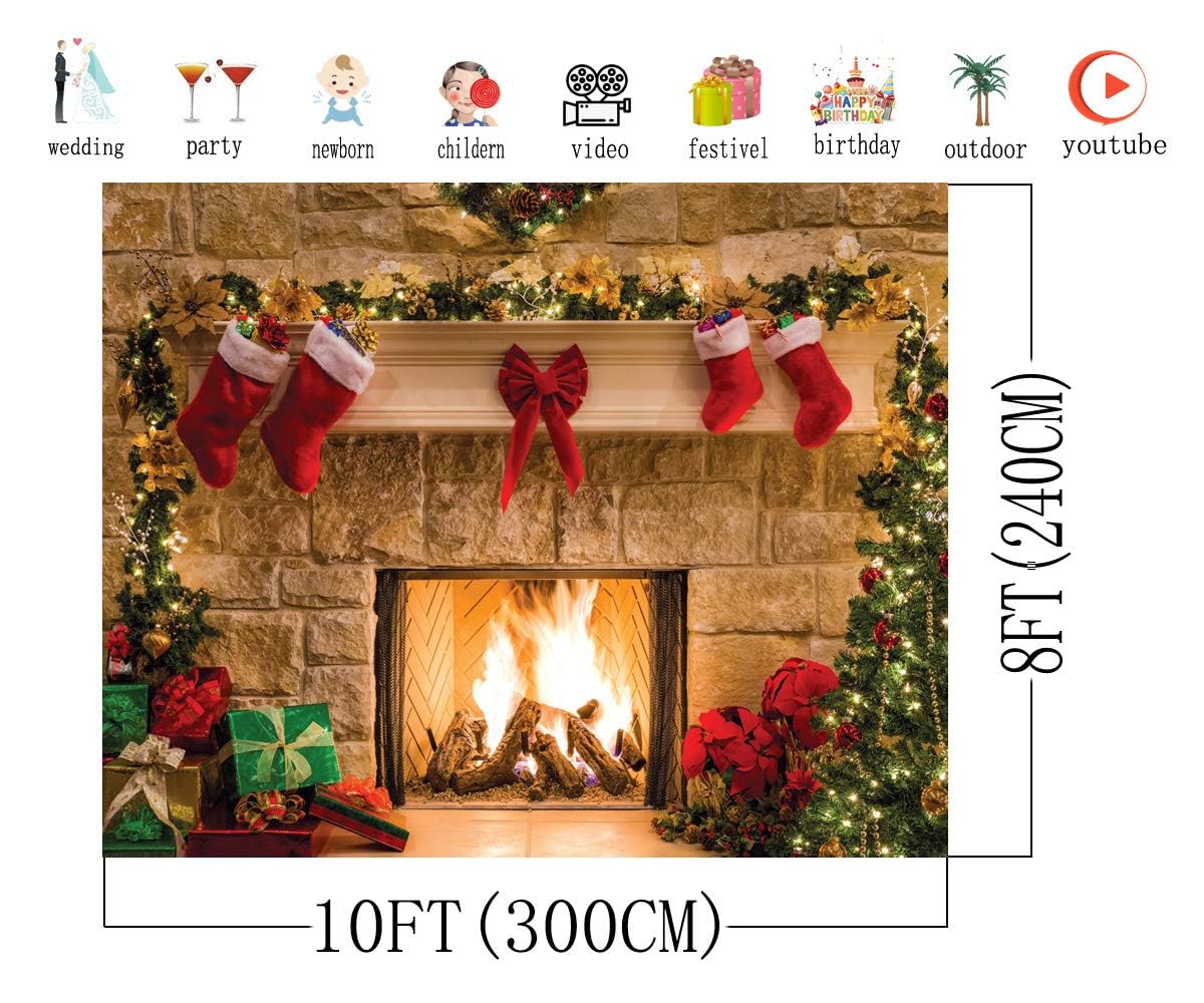 AIIKES Merry Christmas, sfondo per feste di famiglia, 3 x 2,4 m, decorazione per feste di famiglia, sfondo "Happy New Year", tema caminetto, fotografia, bandiera, accessori da studio, 11-209
