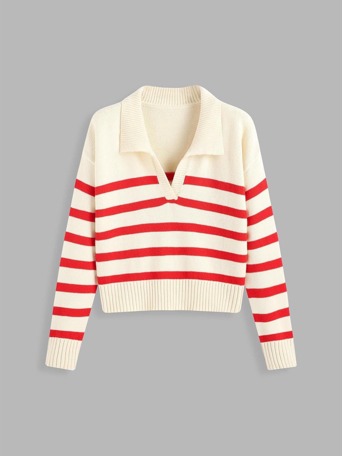 CIDER Women’s Polo Sweater Striped Collared Lightweight Long Sleeve V Neck Pullover Spring Sweater Tops 2026 - Image 4
