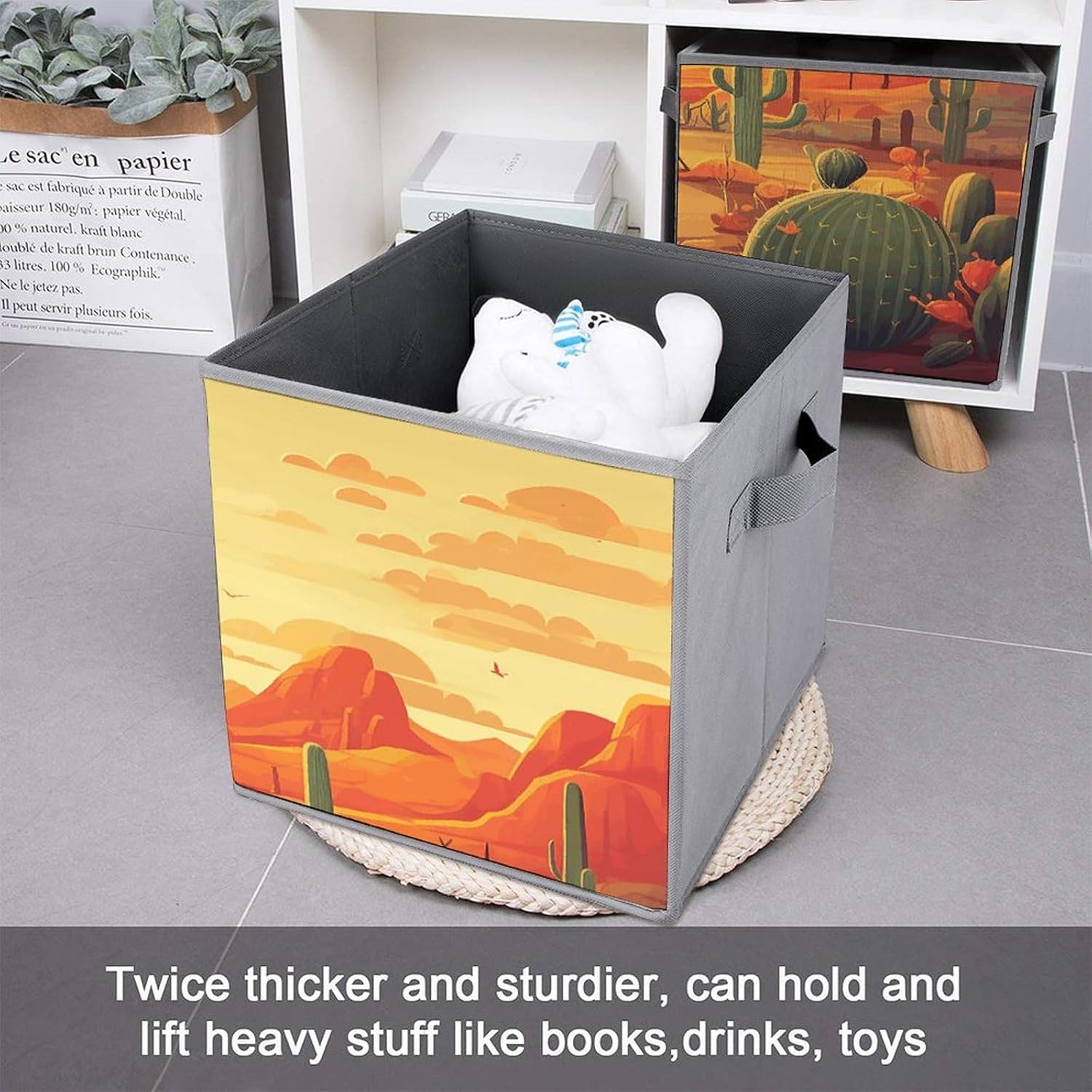 Multi Use Organizer Bins, Cactus at Sunset Printed Storage Bins, Foldable Storage Baskets Are Suitable For Bedrooms, Offices, And Cars