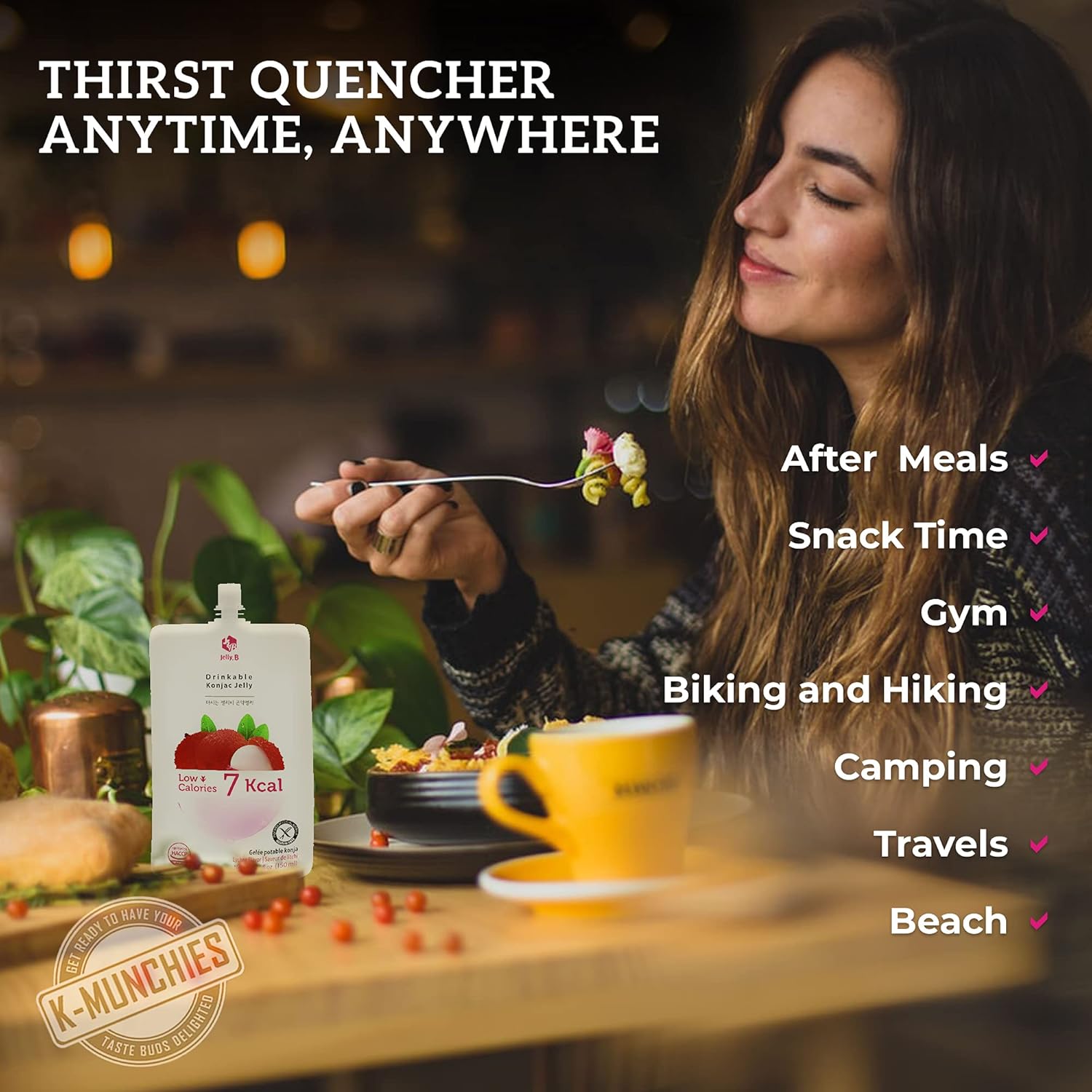 K-Munchies Jelly.B Konjac Jelly Juice - 10 Packs Assorted Fruit-Flavored Collagen Drink: Apple, Peach, Watermelon, Lychee & Blueberry - Low Calorie, Delicious and Healthy Snack Foods For Adults