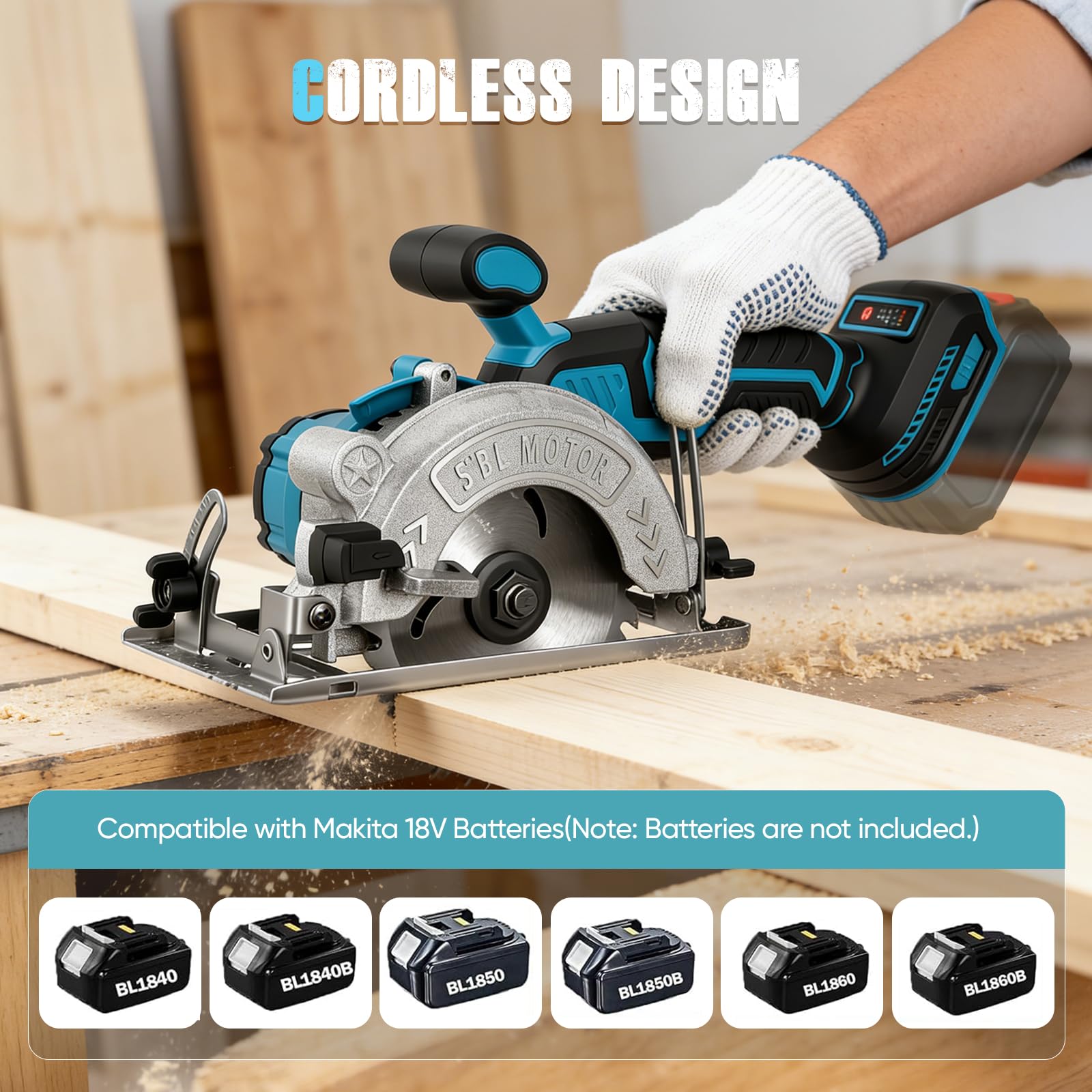 Sierra circular inalámbrica para Makita 18 V, batería de litio, sin escobillas, mini sierra circular 125mm de mano con 3 hojas, Corte 48mm, Inalámbrica para Madera y Bricolaje