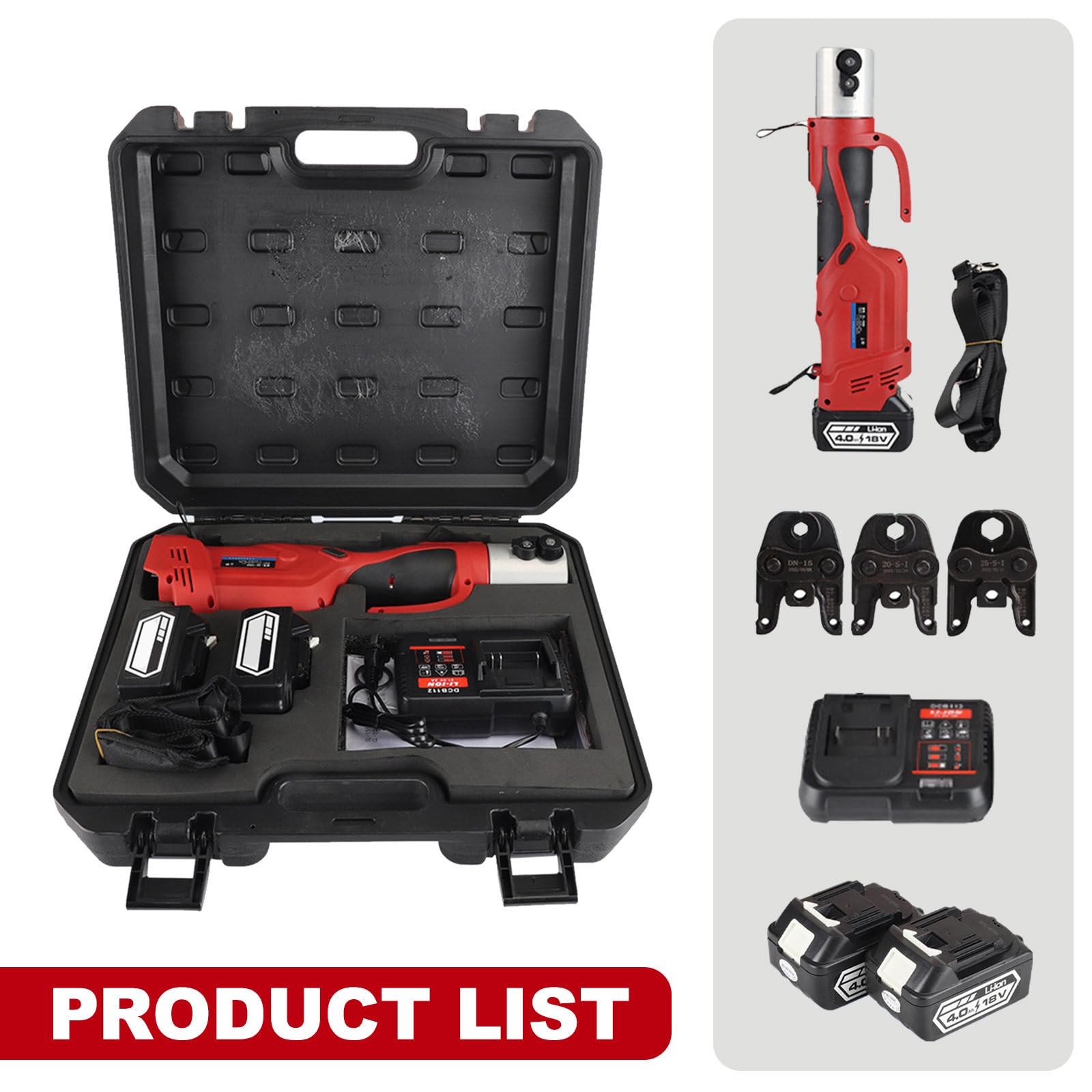 Herramienta de prensado Profesional, Herramienta de prensado de tuberías eléctrica de 18 V para tuberías de Acero Inoxidable, con Motor sin escobillas, 3 mordazas de PREN