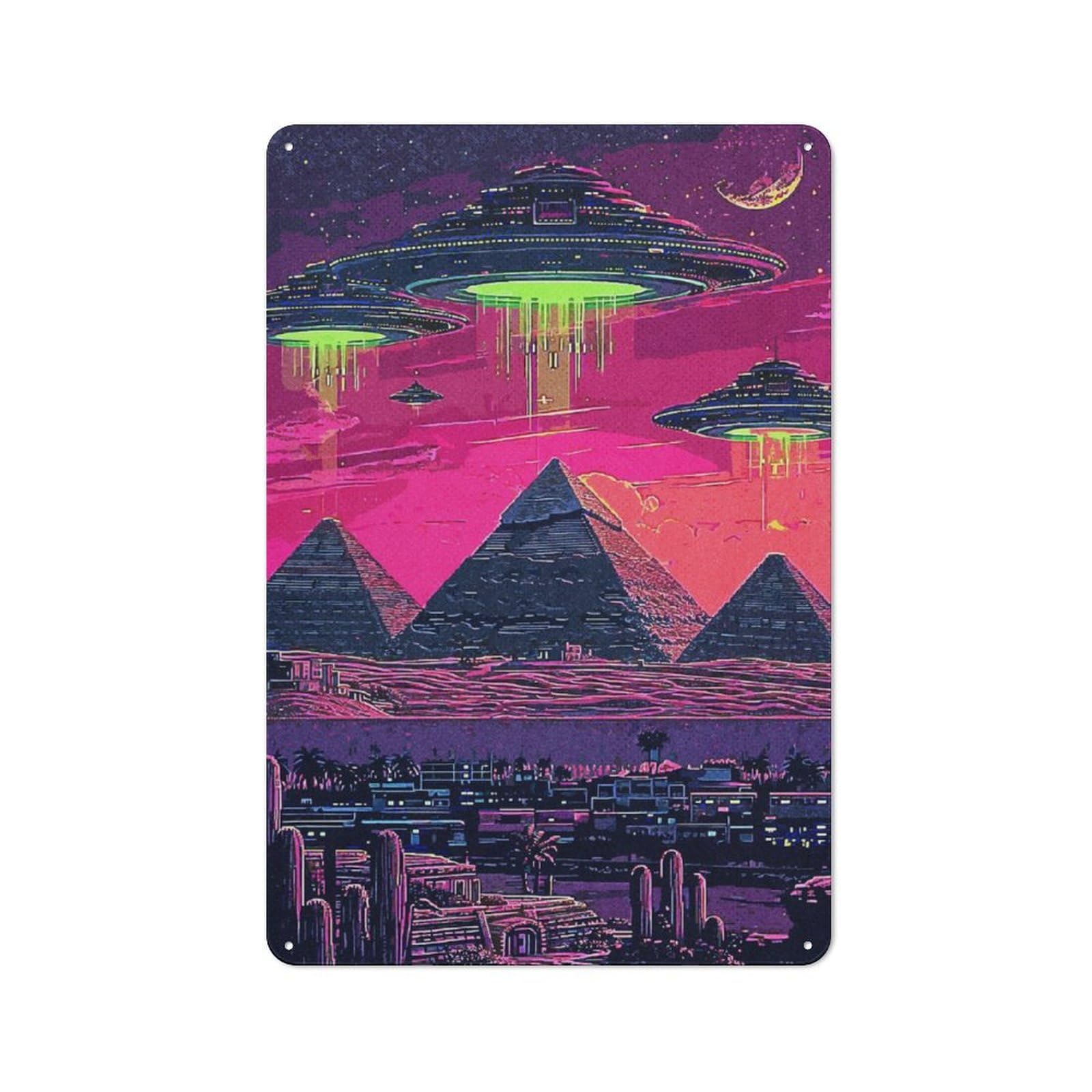 Junmoney Alien Egypt Garage Style Metal Wall Sign 30X20cm Featuring Garage Wall Decor For Garage, Hobby Room, Office Or Man Cave