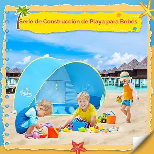 Miniatura 3 de Monobeach Tienda de playa para bebés con juguetes de arena de playa, sombra portátil desplegable para piscina UPF50+ protección UV, refugio solar