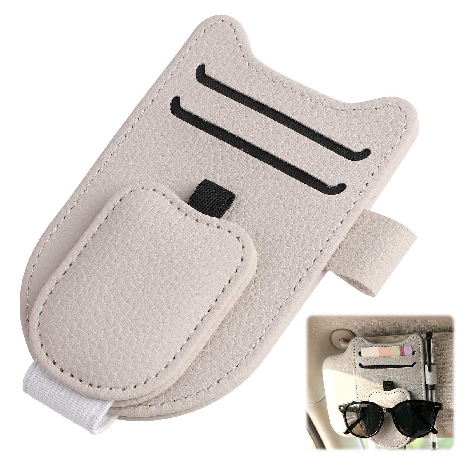 EUREKORA Brillenhalter für Auto Sonnenblende Leder Brillenhalterung mit Ticket-Kartenclip Auto Visier Kartenclip Organizer für Karte Sonnenbrille Versicherung Registrierung Stift Quittung Grau