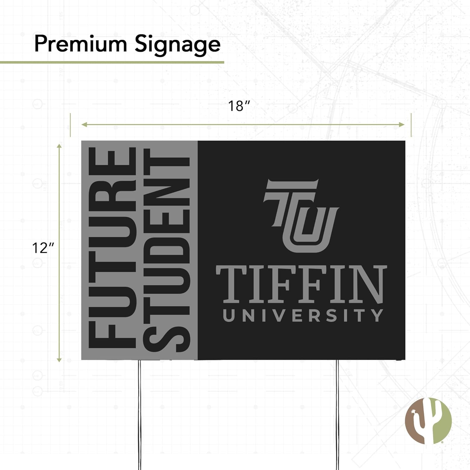 Desert Cactus Tiffin University Dragons 12x18" New Student Celebration Yard Sign Outdoor Lawn Display with Stakes (Grad Sign 4)