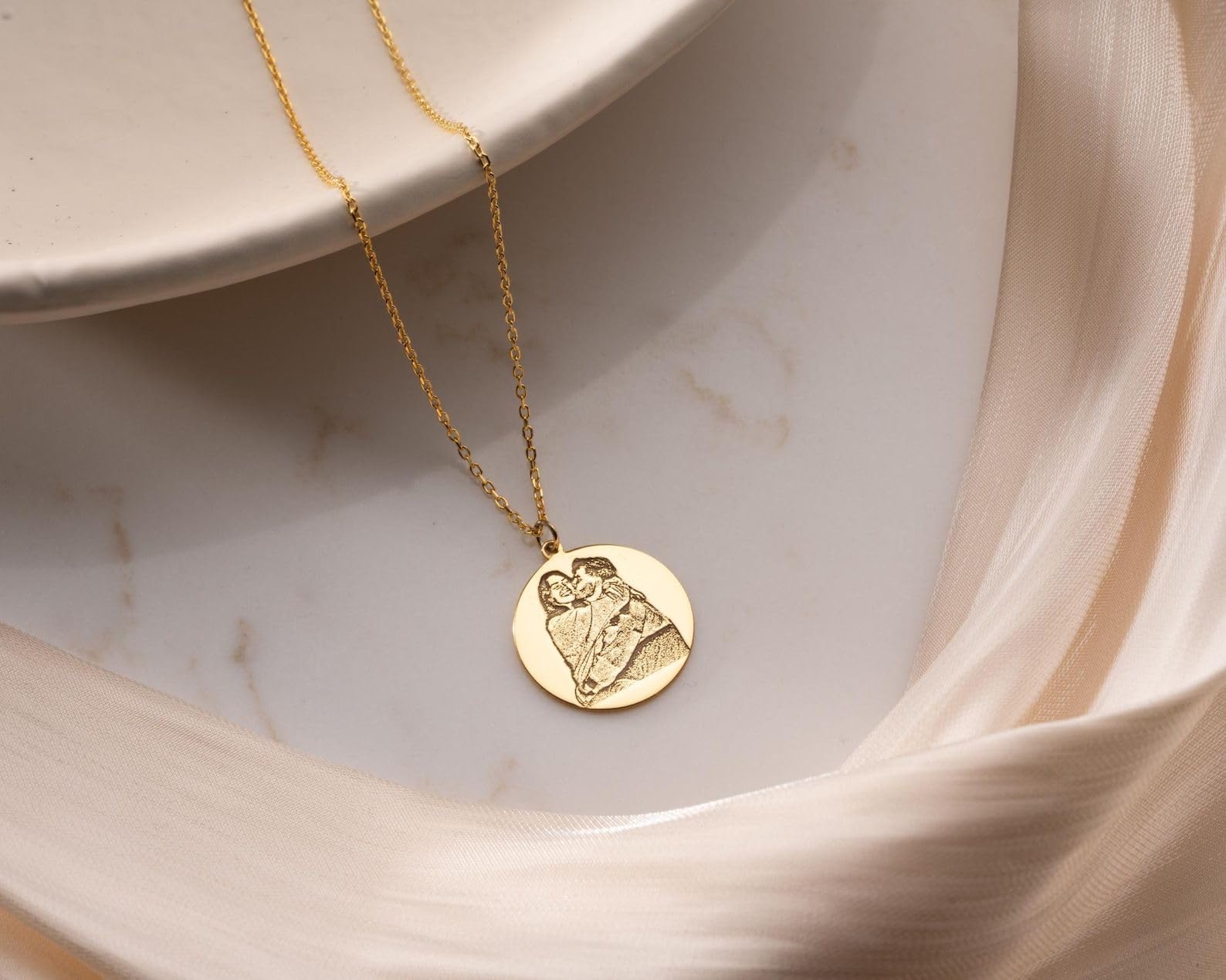 Argento sterling 925 foto incisa collana incisa Ritratto di famiglia ricordo gioielli delicato per mamma