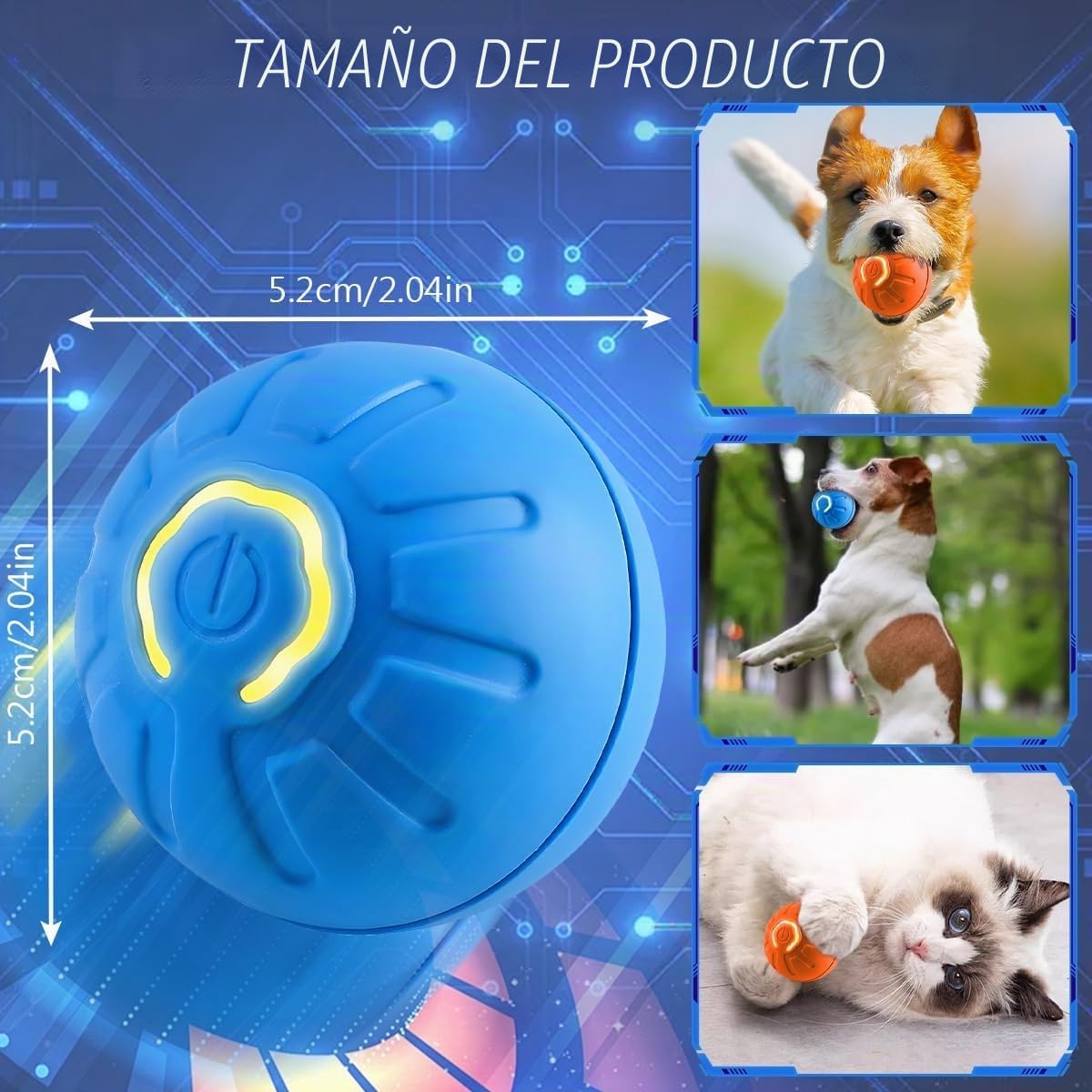 Pelota Interactiva para Perros, Pelota Rodante Automática, Juguete Divertido y Recargable para Perros, Gatos y Gatitos — para Uso en Interiores y Exteriores