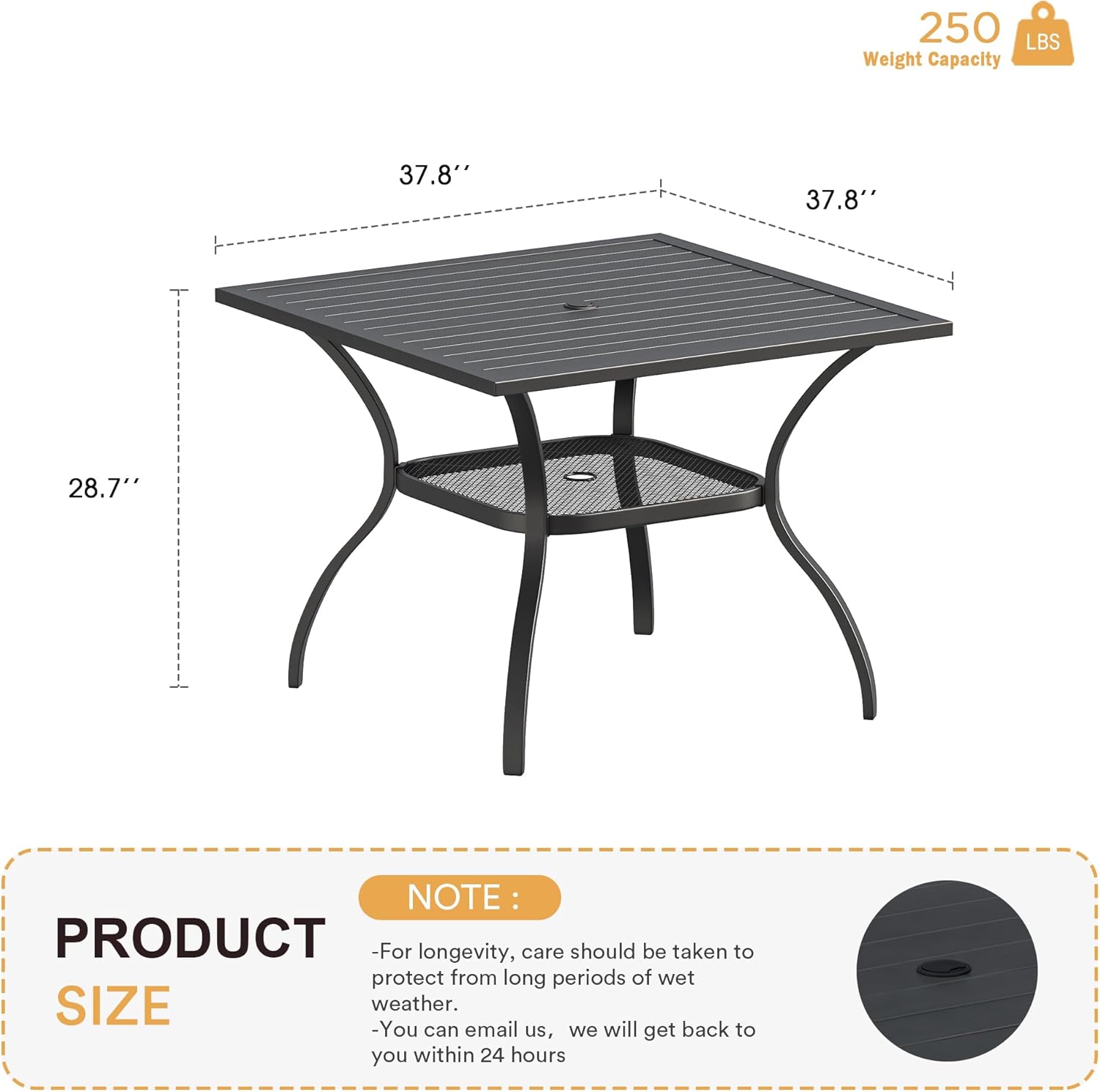VICLLAX Outdoor Dining Table, Square Patio Furniture Table with Umbrella Hole