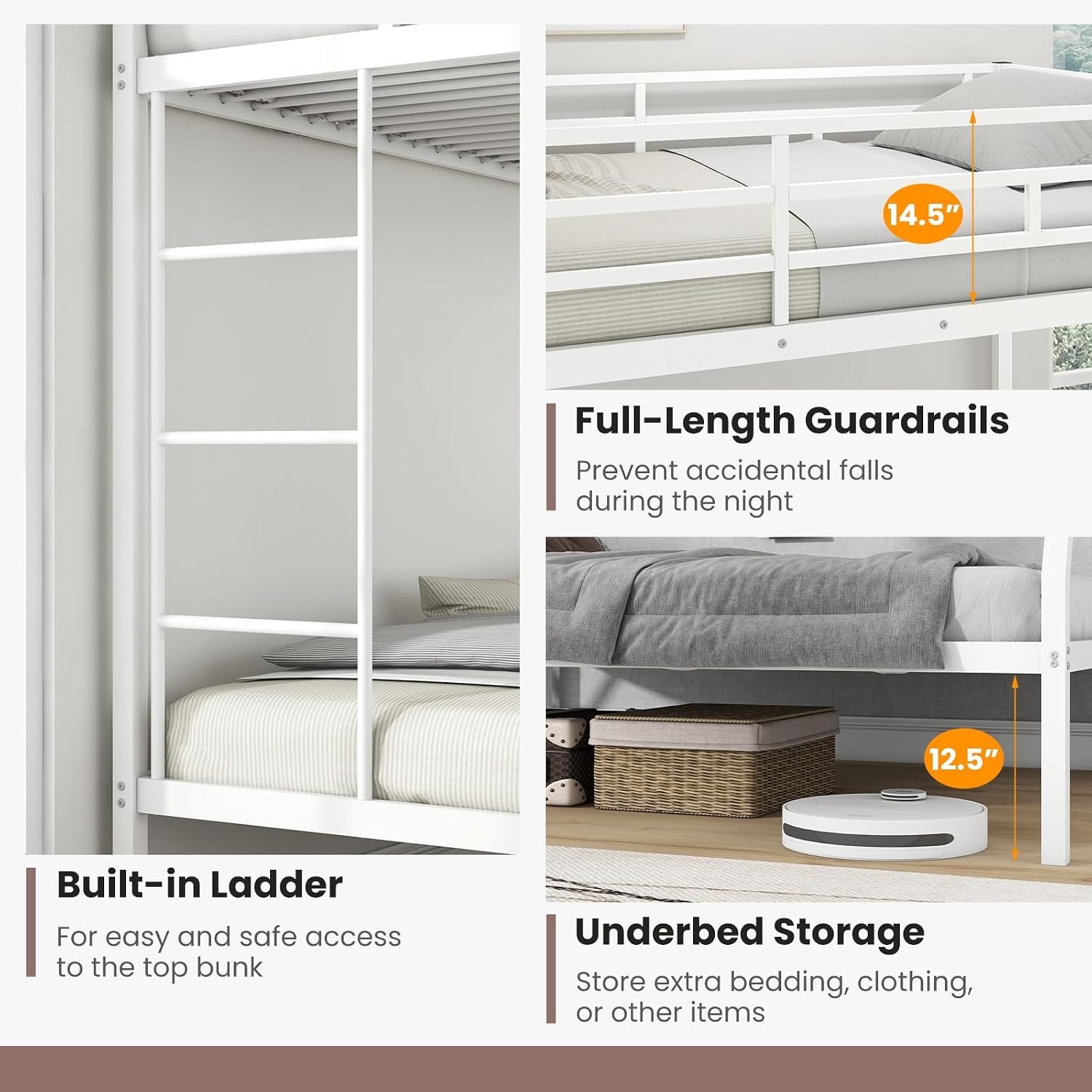 Close-up of bunk bed ladder and guardrails