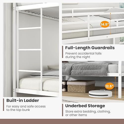 Miniatura 7 de KOMFOTT Metal Twin Over Full Bunk Bed, Heavy Duty Bed Frame with Integrated Ladder, Full-Length Guardrails for Teens & Adults, Space-Saving Bunk Bed