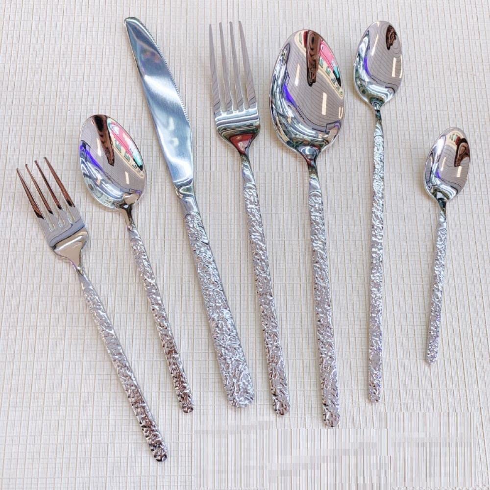 Ensembles de couverts en acier inoxydable Ensembles de couverts Ensemble de 7 pièces de 14 bâtons Couteau Fourchette Cuillère Ensembles de couverts mixtes Couverts à steak Camping Voyage Vaisselle E
