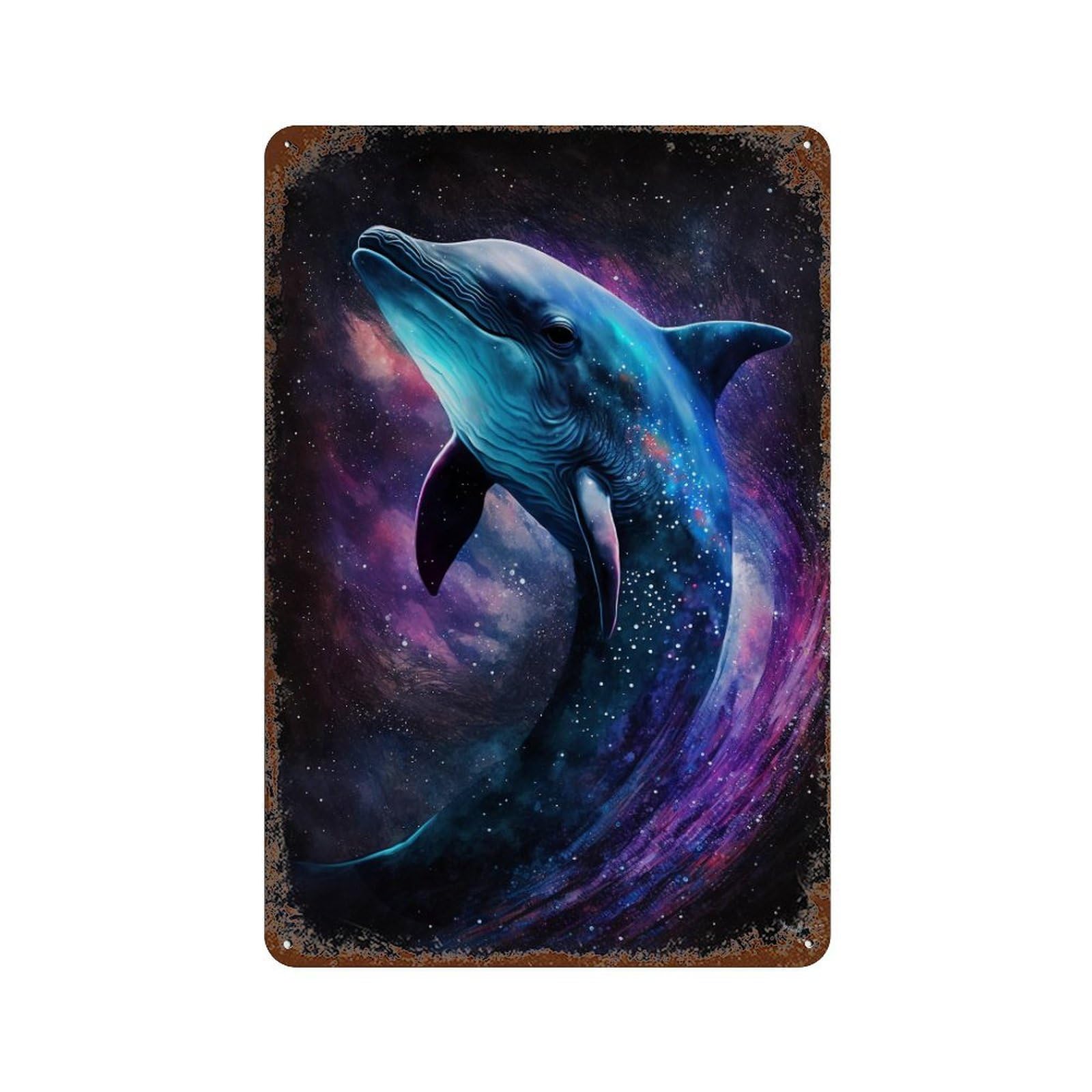 Rust Effect Cosmic Dolphin Art Print-9 Retro Metal Sign 11.8"x7.9", Novelty Wall Decor for Bistro, Counter And Cafe Decor