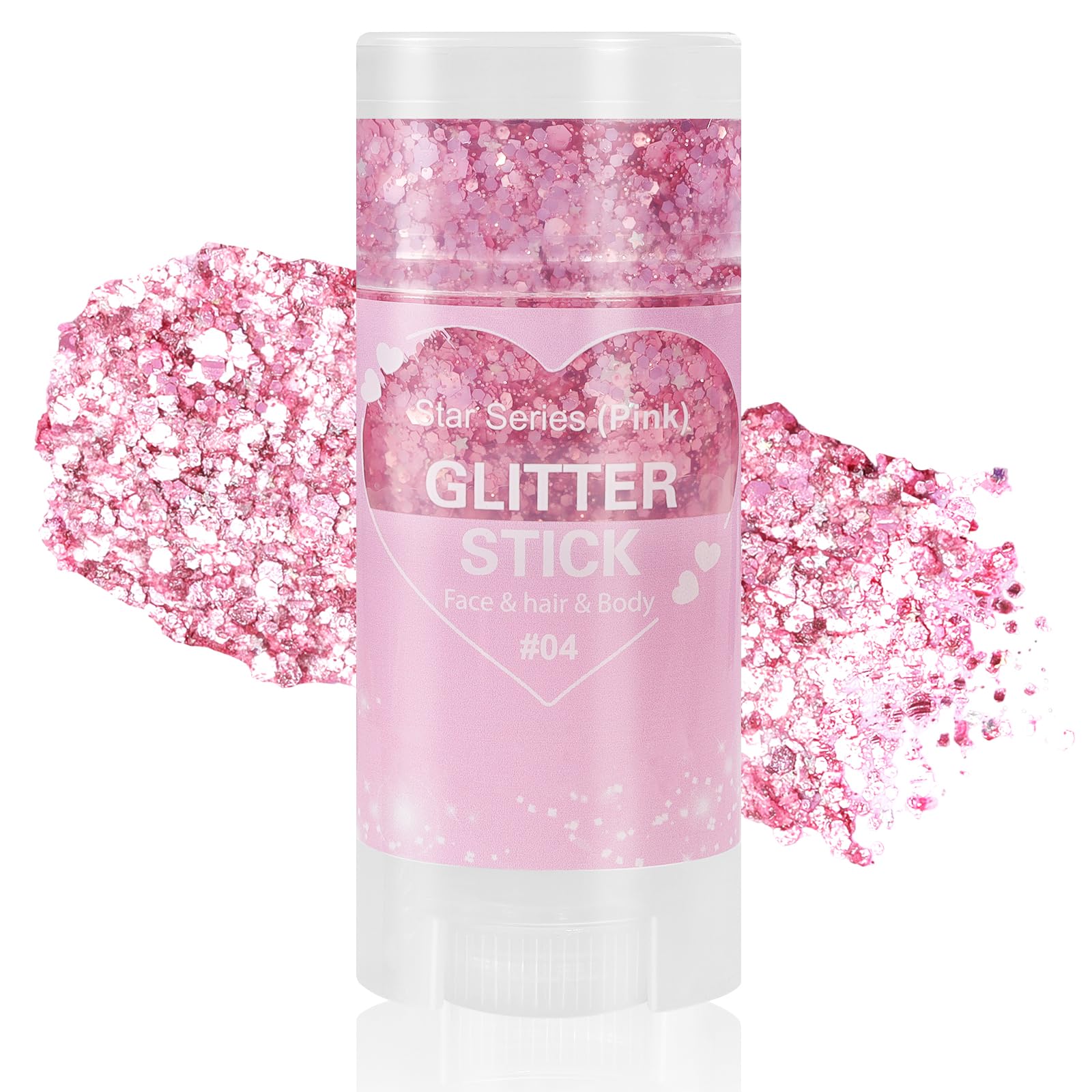 Mysense Pink Body Glitter Stick,Face Hair Glitter Makeup,Sparkling Mermaid Sequins Chunky Glitter Face Paint,Singer Concert Outfit Festival Rave Accessories for Women and Kids