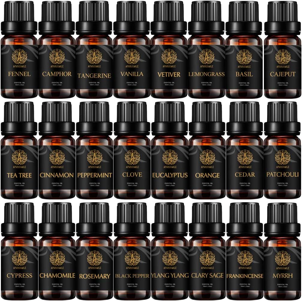 Aromatherapy Ylang Ylang Essential Oil Set for Diffuser,100% Pure Essential Oil kit for Humidifier-Top 24Kinds of peppermint,tangerine,lemongrass,basil,fennel,frankincense,tea tree...Essential Oil Set