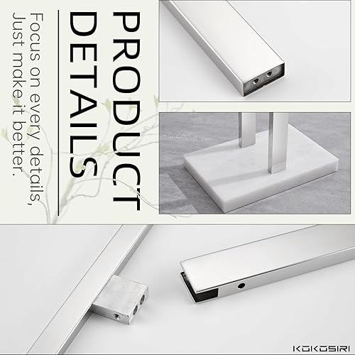 Miniatura 6 de KOKOSIRI Toallero de baño de 2 niveles con base de mármol, barras de toalla independientes de acero inoxidable, diseño estable grueso, cromo pulido