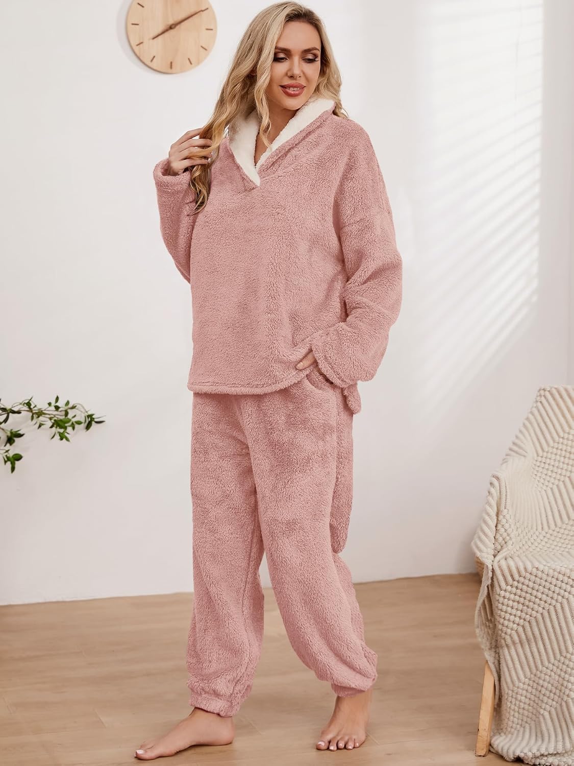 Muchpow Womens Fluffy Pajamas Set Winter Warm Fleece Oversized Pullover Fuzzy Pants Sets Plush Loungewear 2 Piece Pjs - Image 2