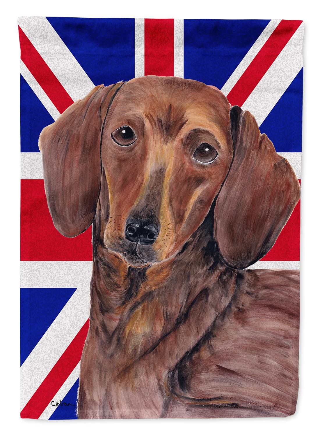 Teckel avec anglais drapeau grande toile artistique de qualité supérieure Sc9825chf
