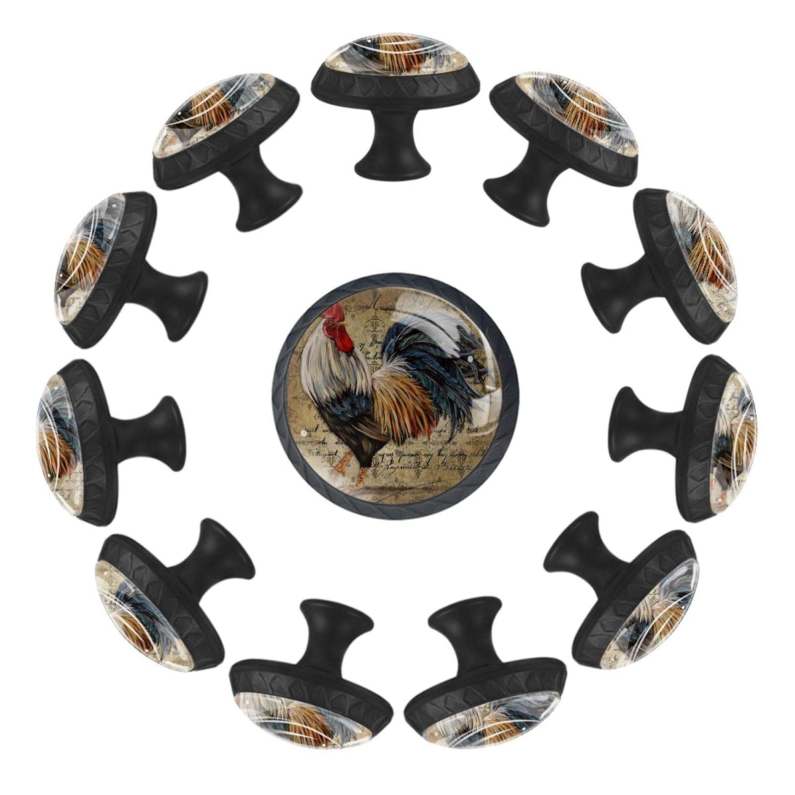 Boutons de tiroir en verre coq vintage AISSO (lot de 12 pièces, 35 mm)