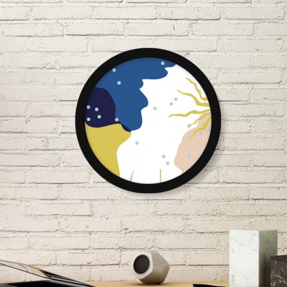 Cadre photo rond en bois noir avec peinture d'art abstrait bleu et blanc