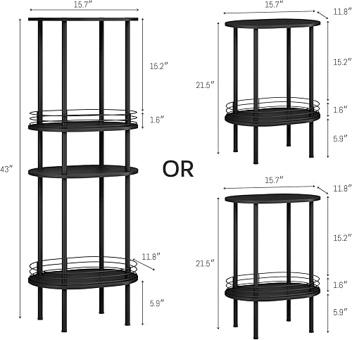 Miniatura 2 de Mesa auxiliar negra, mesas auxiliares para sala de estar, mesita de noche de 2 niveles, mesa auxiliar pequeña para espacios pequeños, sala de estar,