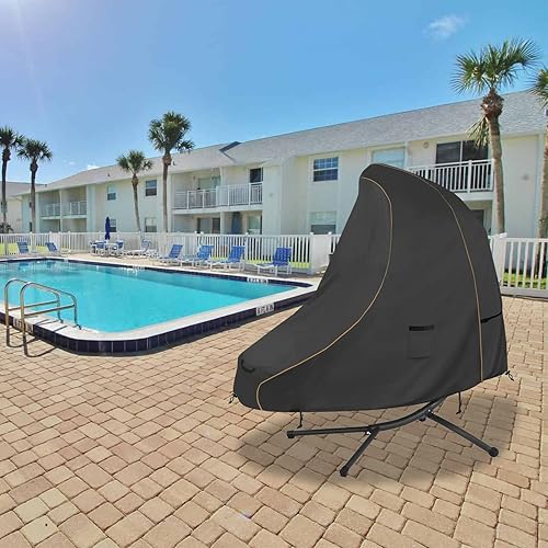 Miniatura 5 de Funda para tumbona colgante de patio de 73 pulgadas, color negro clásico 600D, lona resistente, resistente al agua, curvada al aire libre, hamaca