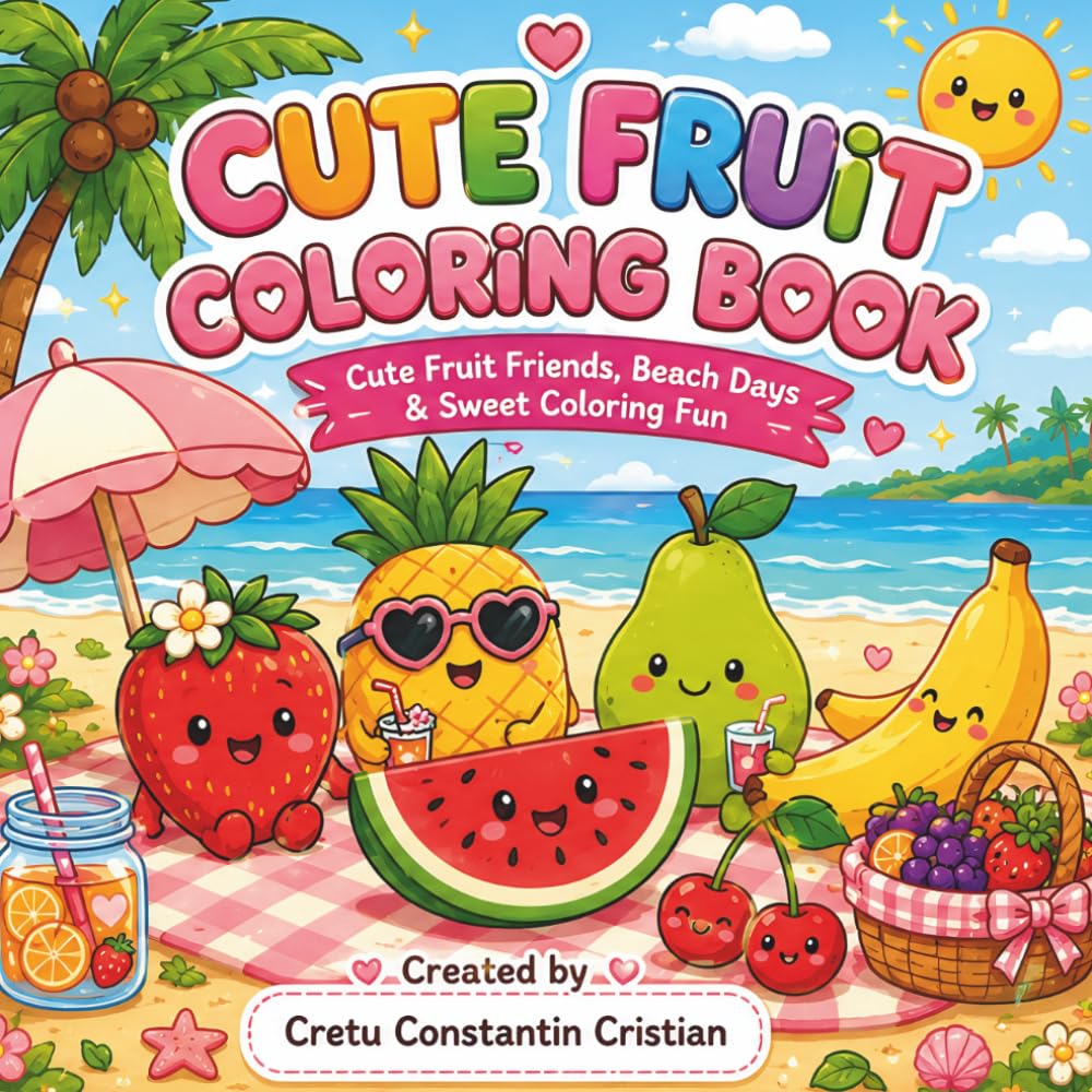 Cute Fruit Coloring Book: Cute Fruit Friends, Beach Days & Sweet Coloring Fun for Kids