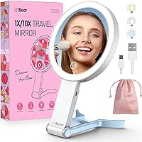 Vista 10 de LitBear Espejo de maquillaje de viaje con luces, espejo de aumento recargable de doble cara 10X/1X, espejo de belleza iluminado portátil