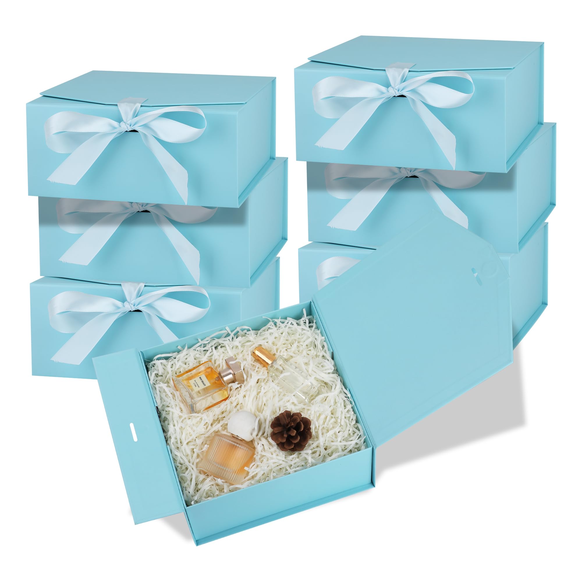 OEMVALATY Confezione da 6 scatole regalo, 30,5 x 20,3 x 11,4 cm, con coperchio magnetico e nastro, scatole per proposte di damigella d'onore per matrimoni, conservazioni, regali (blu)
