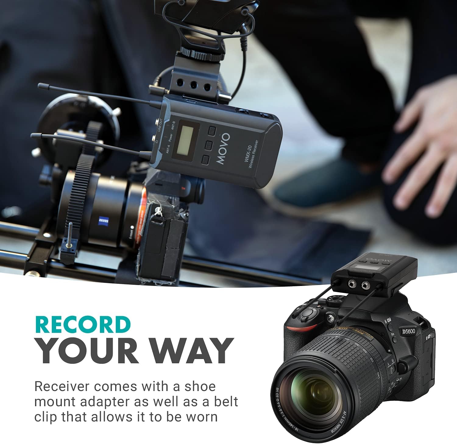 Movo 48-Channel UHF Wireless Microphone System with 2 Wireless Microphones and Receiver - Condenser Microphone Bundle for Interviews and Performances - Podcast Equipment Bundle for 2 - Image 6