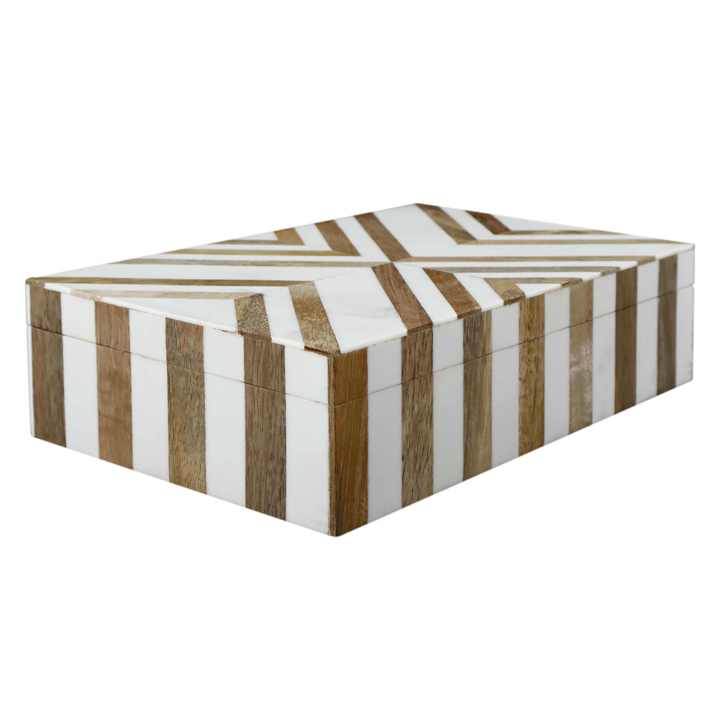 Boîte décorative faite main en marqueterie chevrons pour rangement chic