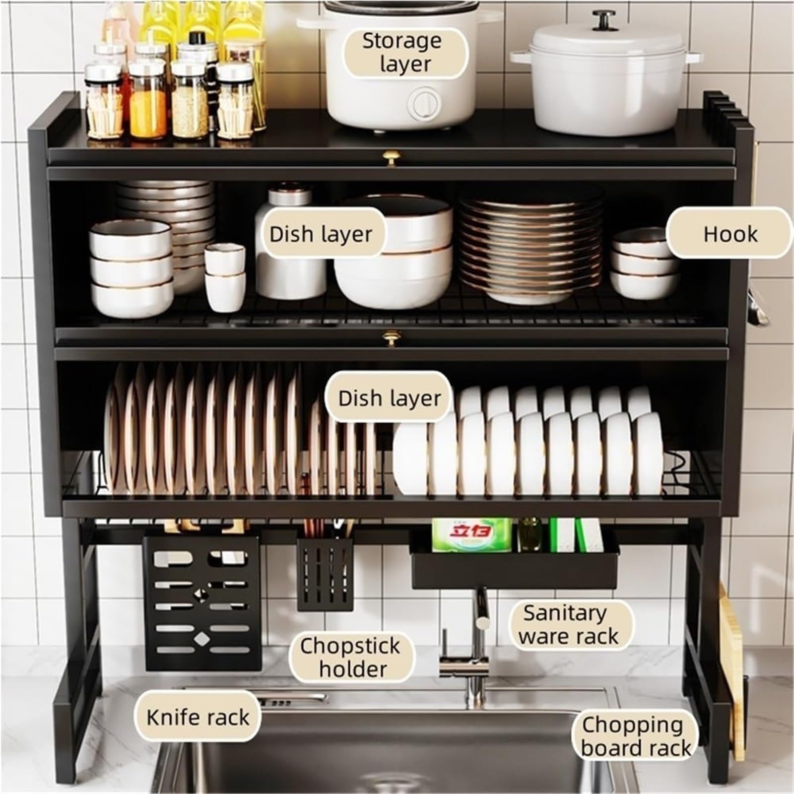Égouttoir à vaisselle pour évier de cuisine avec porte pliante pour assiettes et bols, design peu encombrant – Parfait pour une utilisation en cuisine et un rangement facile