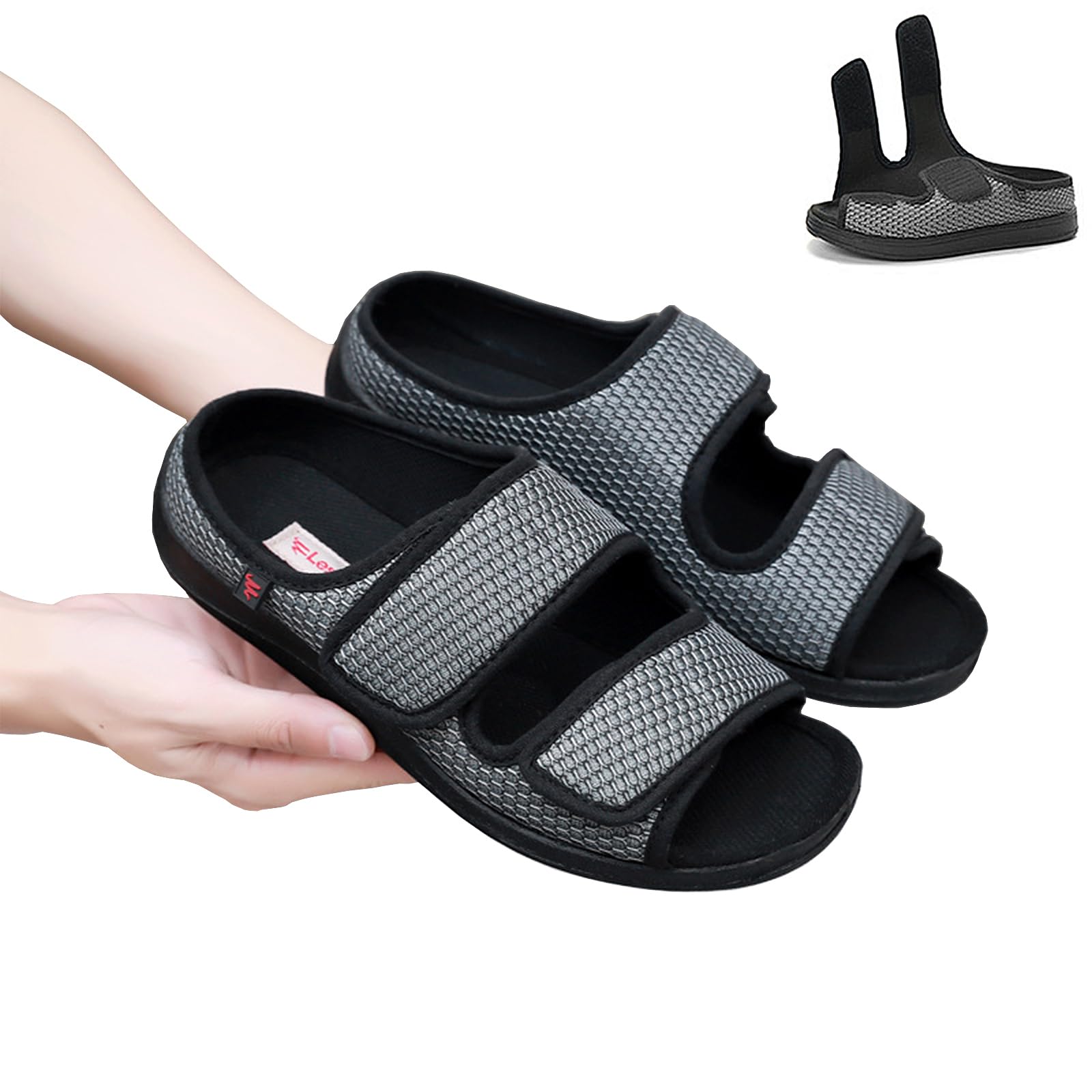 Siomlana Women's Diabetic Sandals, Extra Wide Width, Open Toe, Adjustable Magic Stickers for Wide Feet, Big Toes, Foot Diseases, Arthritis, Swollen