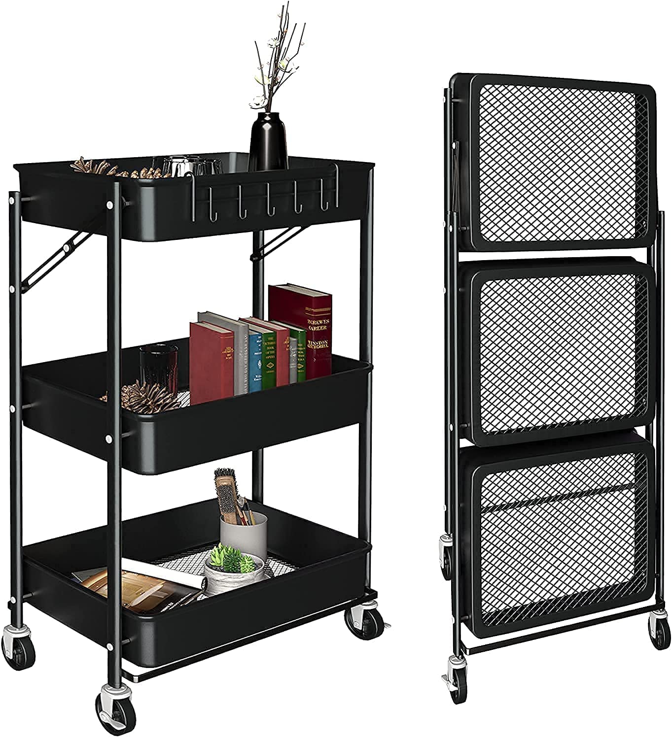 Buy FEELING MALL Floor Shelf Serving cart 3Tier Foldable Utility