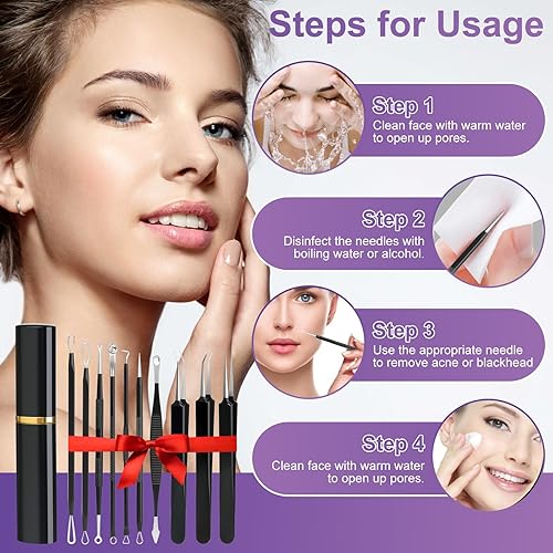 Miniatura 6 de Kit de herramientas para reventar espinillas, 10 unidades, removedor profesional de puntos negros, extractor de comedones para una fácil extracción