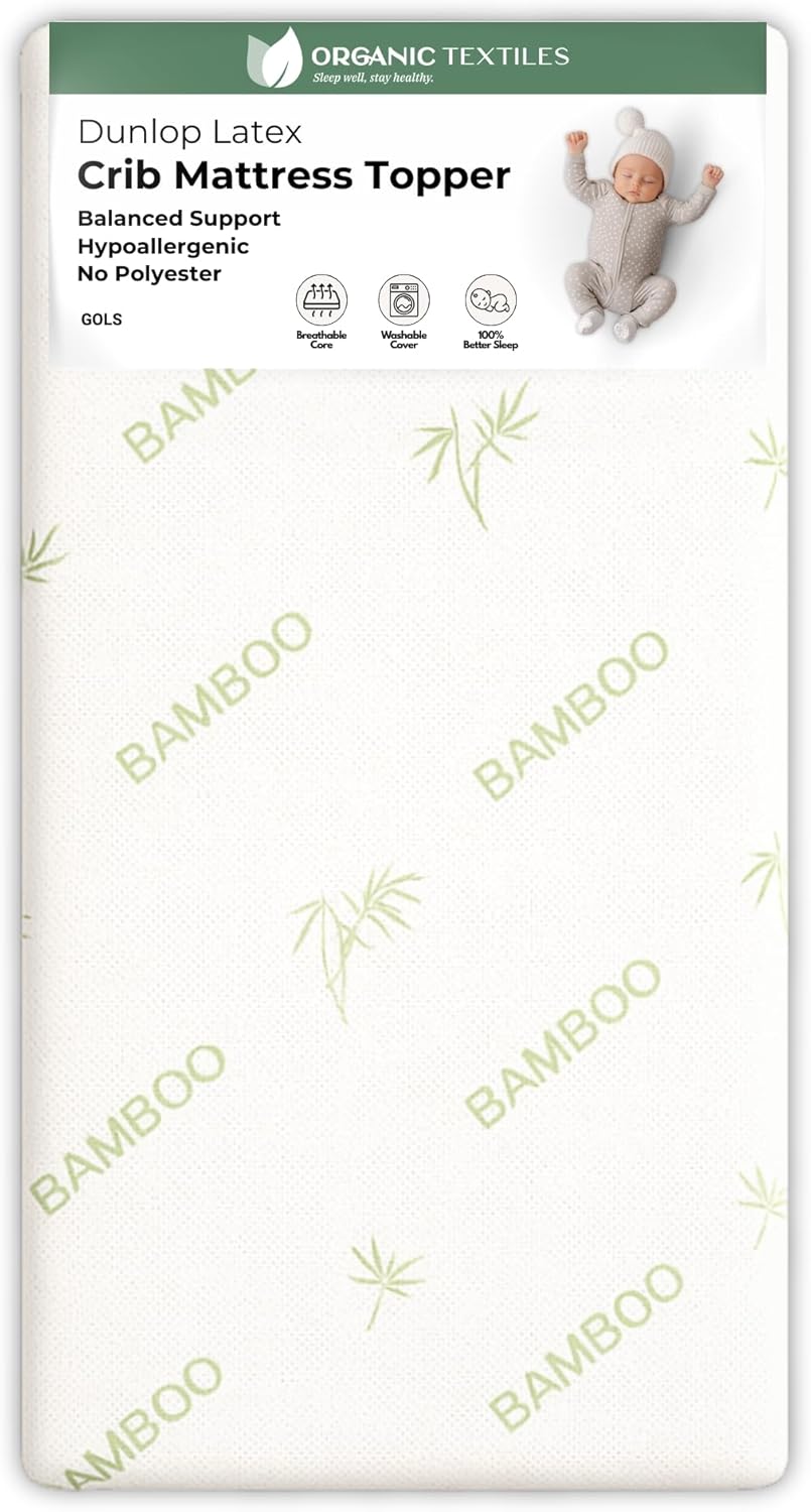 ORGANIC TEXTILES Organic Baby Mattress Topper with Rayon Derived Bamboo Cover - GOLS/GOTS Certified - Breathable - 2" Basinet (30"x15")