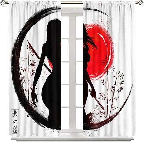 Miniatura 8 de Cortina japonesa de anime samurái femenino Janpan Warrior pintura de tinta para niños y hombres, decoración de habitación, con bolsillo para barra,