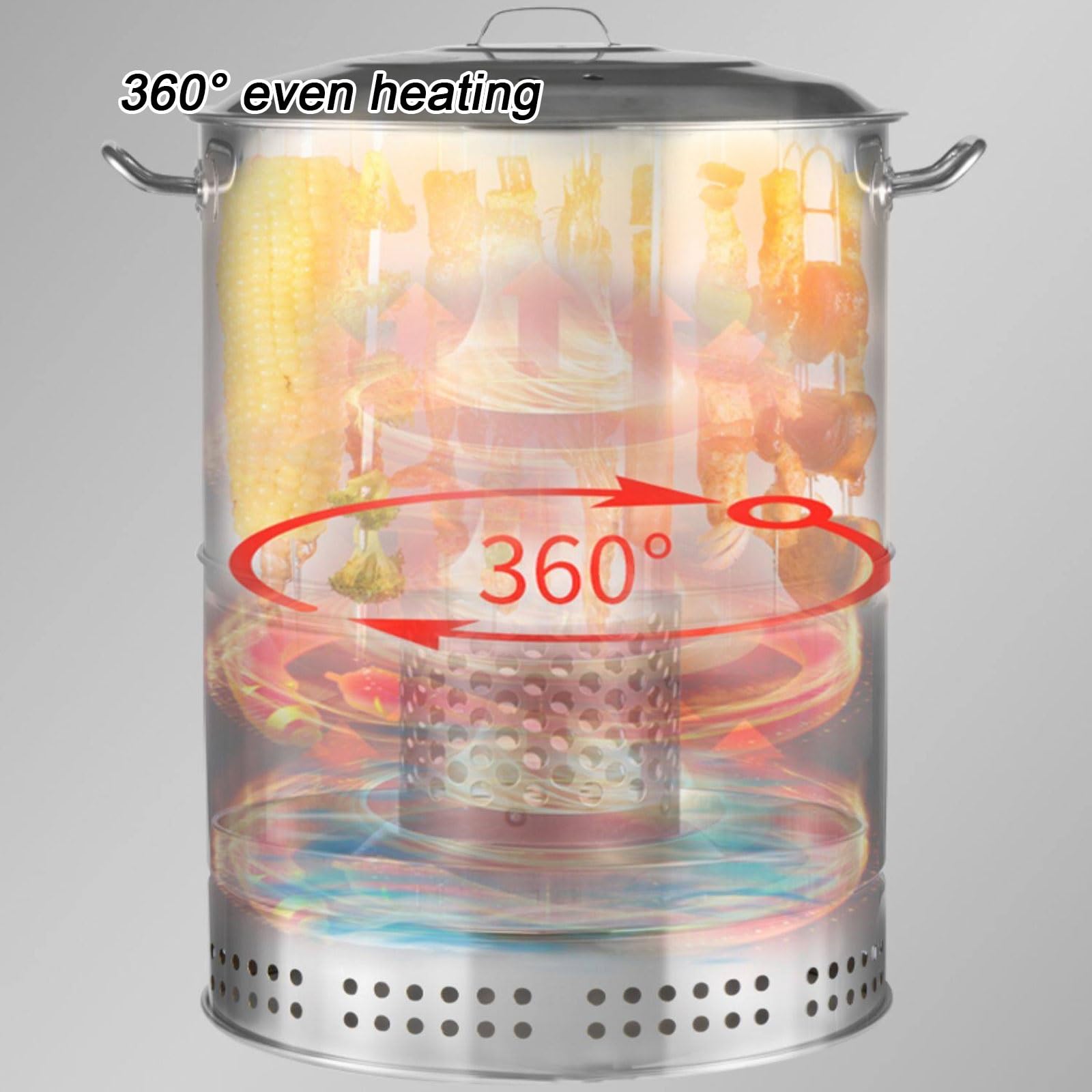 Wędzarnia Wielofunkcyjna Przenośny Grill ze Stali Nierdzewnej z Różnymi Akcesoriami Równomierne Nagrzewanie 360° Separacja Oleju i Węgla do Pieczenia Kaczki, Indyka, Jagnięciny, Wieprzowiny i Drobiu
