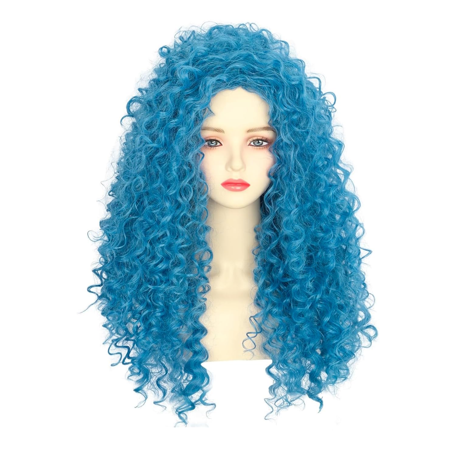 PORSMEER Long Crystal Blue Princess Wig for Womens Girls Long Curly Wigs for Halloween Cosplay Costume,Chloe Wig