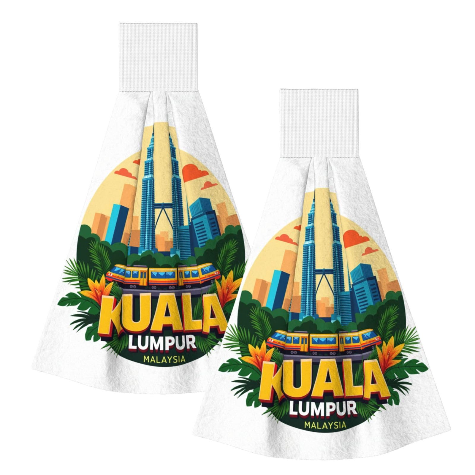 DUWAA Kuala Lumpur Cityscape Print Hanging Hand Towel Quick Dry Bathroom Towel Soft Kitchen Towel