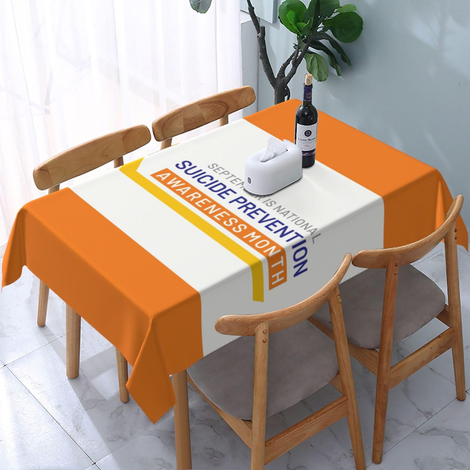 JunHeArt Suicide Prevention Awareness Month Tablecloth Rectangle Table Cover Washable Table Cloths Decor For Kitchen 54" X 72"