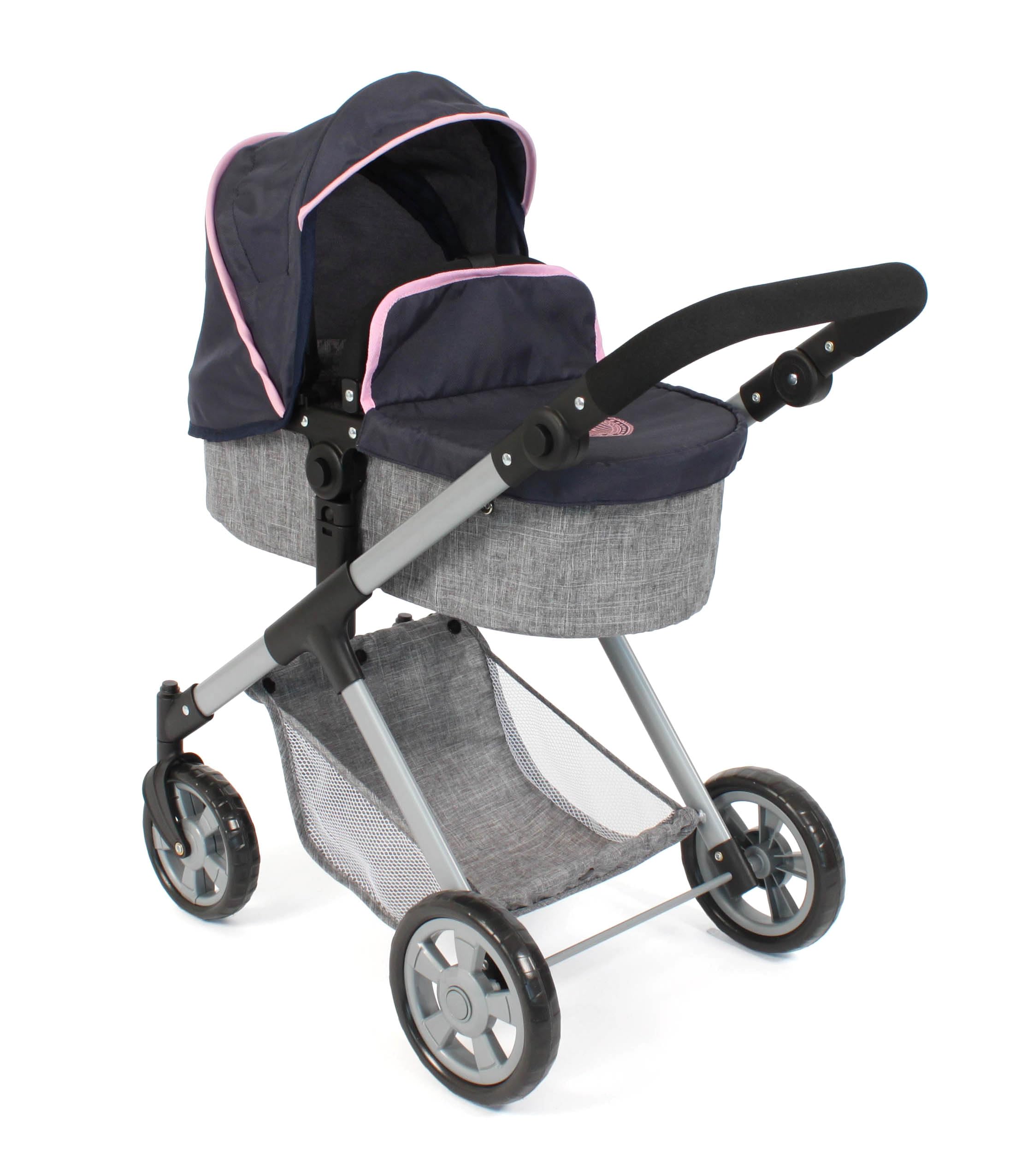 Bayer Chic 2000 Puppenwagen Mila | 2in1 Kombi-Buggy Melange Grau | Edler 2in1 Kombi-Puppenwagen mit wendbarem Sportsitz, Babywanne & Schwenkrädern. Melange Grau, Griff verstellbar 39-72 cm.