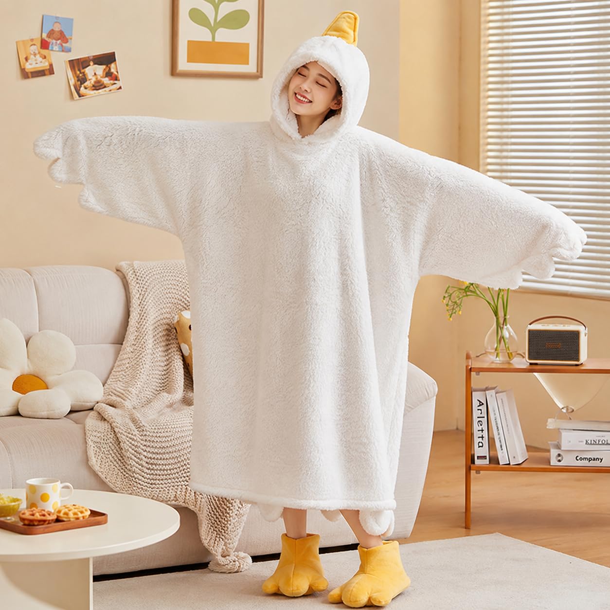 Couverture à capuche en forme d'oie - Pyjama en forme d'oie blanche - Couverture à capuche - Pyjama canard - Combinaison pour la maison, le salon, la soirée cinéma