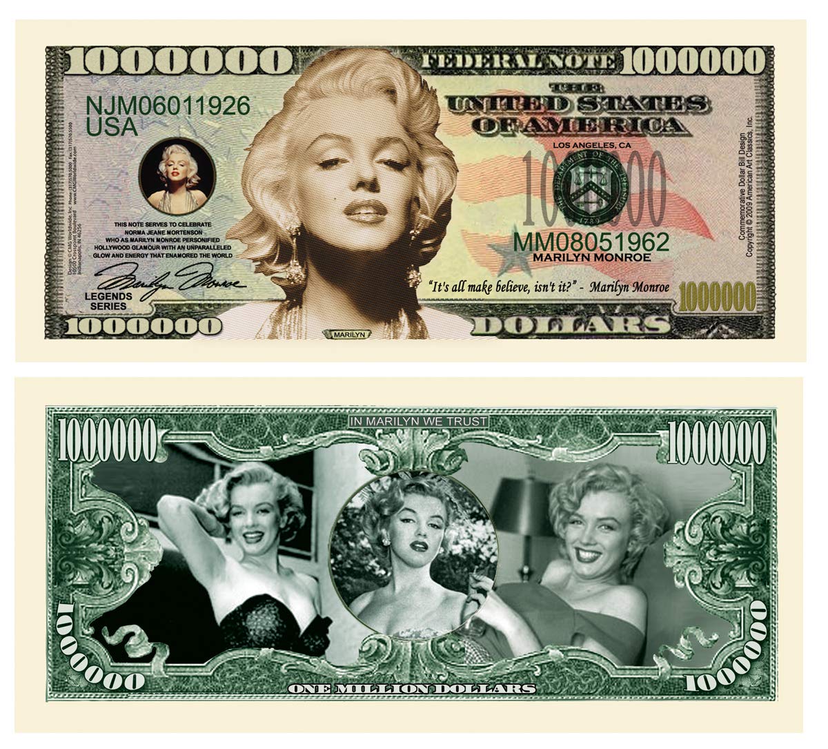 Marilyn Monroe Million Dollar Bill With Bill Protector