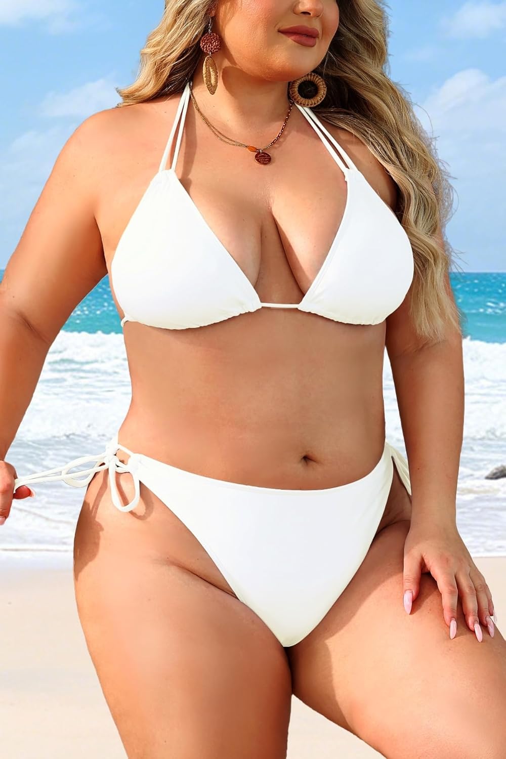 Daci Women Plus Size Triangle Bikini Sets Two Piece Double Straps Halter Swimsuit Side Tie String Sexy Bathing Suits