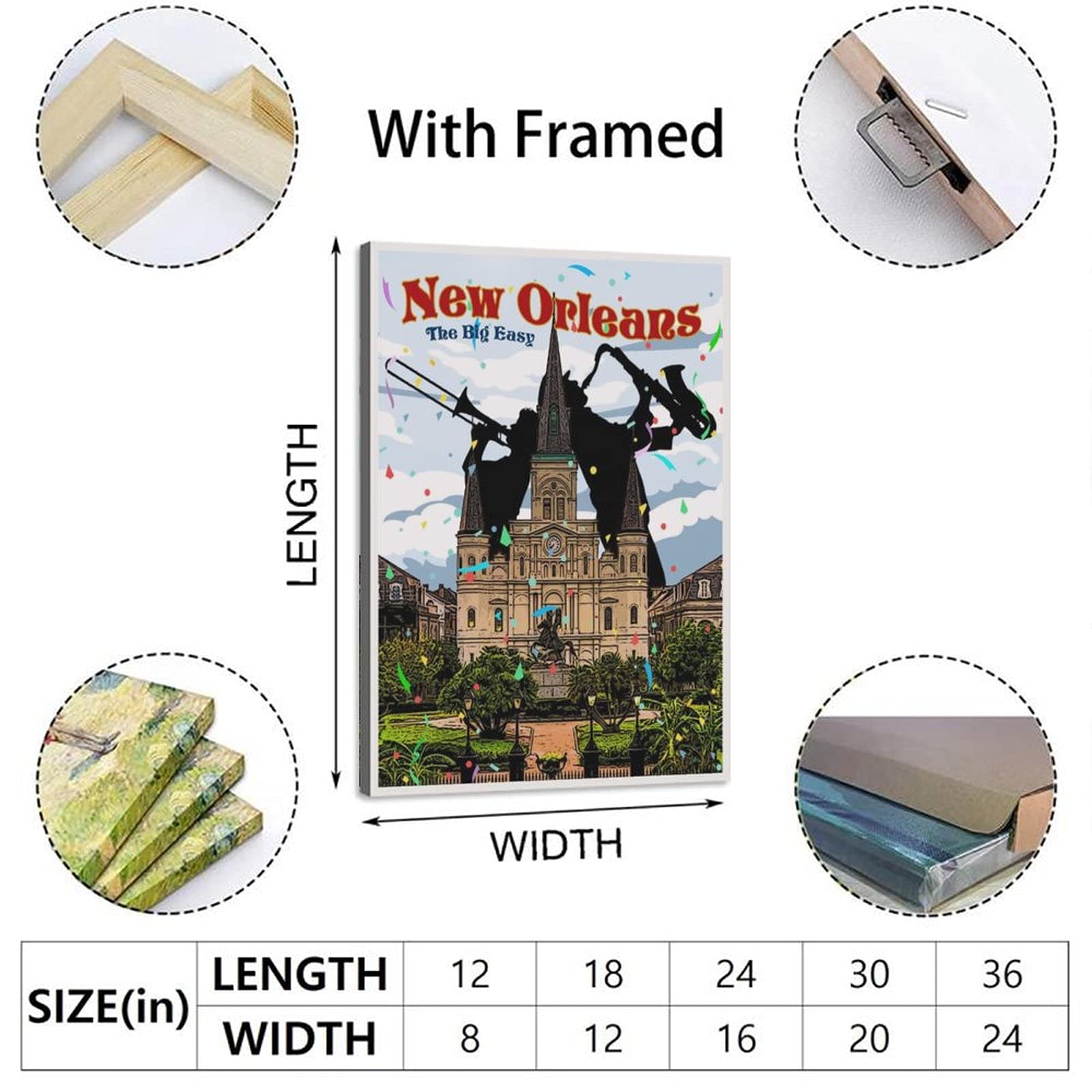 Póster decorativo de viaje de Nueva Orleans con diseño de castillo de la vendimia de Nueva Orleans Cartel de arte de la lona del dormitorio moderno de la lona de la pintura de carteles